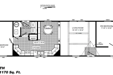 The THE BEXAR Floor Plan. This Manufactured Mobile Home features 3 bedrooms and 2 baths.