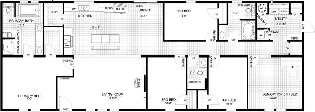 The THE BIG EASY Floor Plan. This Manufactured Mobile Home features 4 bedrooms and 3 baths.