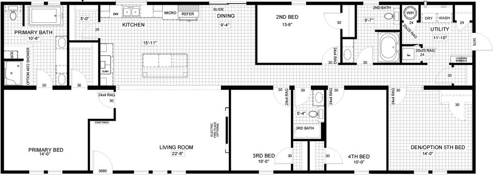 The THE BIG EASY Floor Plan. This Manufactured Mobile Home features 4 bedrooms and 3 baths.