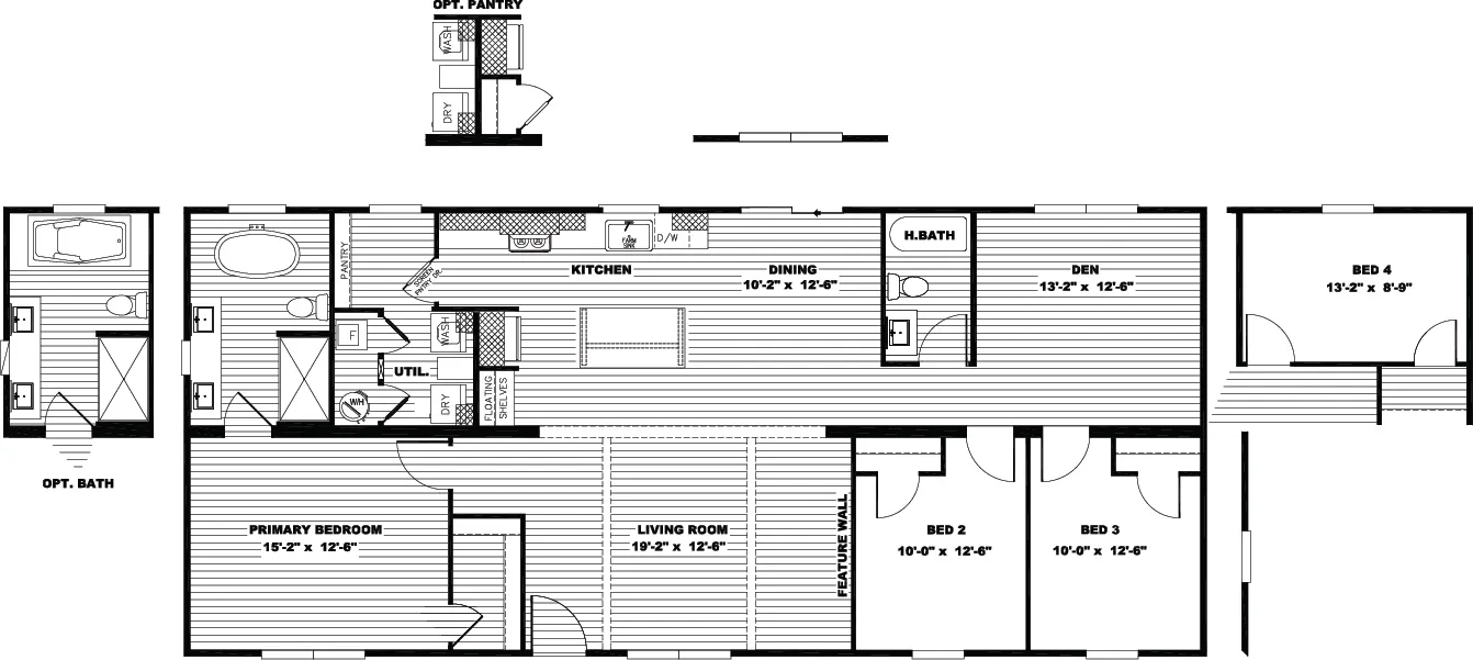The THE LORALEI Floor Plan. This Manufactured Mobile Home features 3 bedrooms and 2 baths.