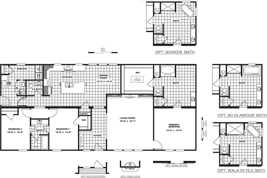 The COUNTRY AIRE Floor Plan. This Manufactured Mobile Home features 3 bedrooms and 3 baths.