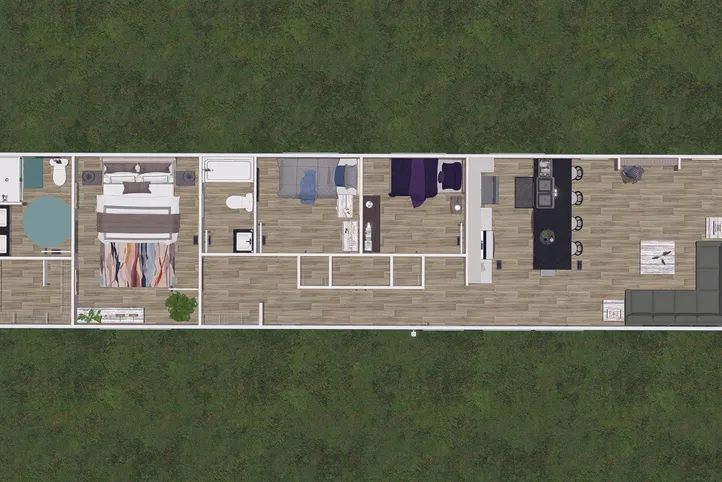 The BLAZER 66 F Floor Plan. This Manufactured Mobile Home features 3 bedrooms and 2 baths.