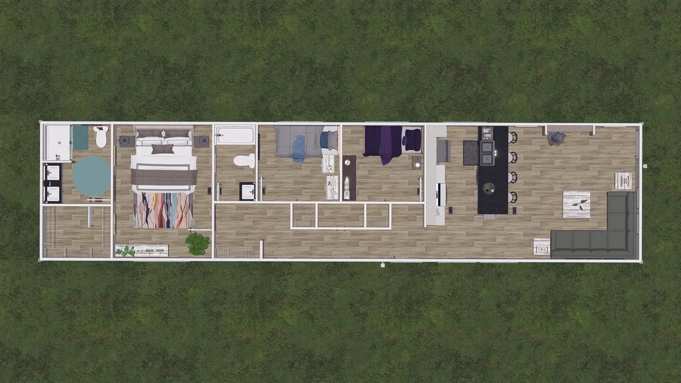 The BLAZER 66 F Floor Plan. This Manufactured Mobile Home features 3 bedrooms and 2 baths.