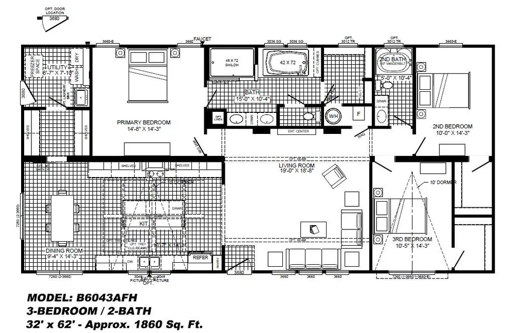The THE LIZA JANE Floor Plan. This Manufactured Mobile Home features 3 bedrooms and 2 baths.