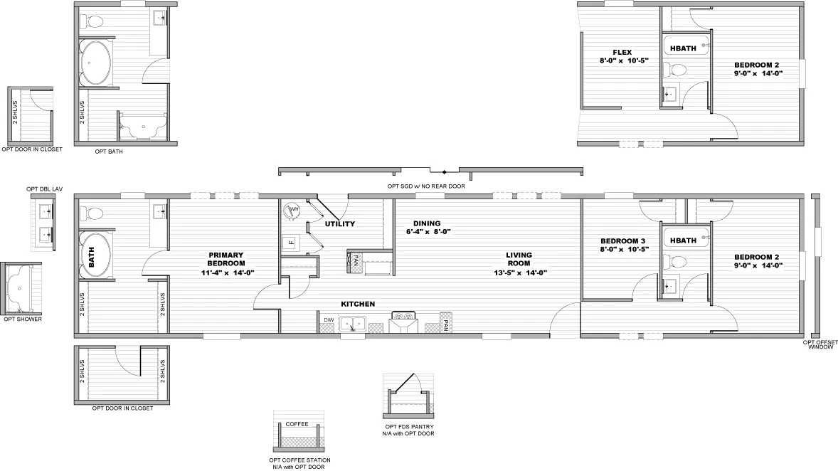 The DESIRE Floor Plan. This Manufactured Mobile Home features 3 bedrooms and 2 baths.