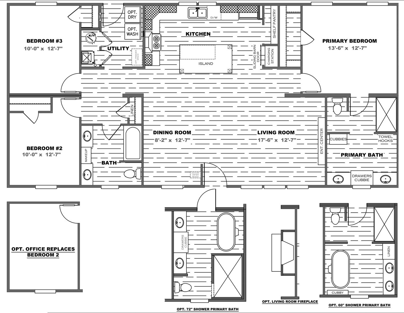 The ISLAND BREEZE Floor Plan. This Manufactured Mobile Home features 3 bedrooms and 2 baths.