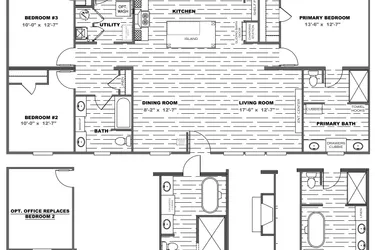 The ISLAND BREEZE Floor Plan. This Manufactured Mobile Home features 3 bedrooms and 2 baths.