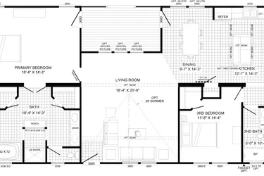 The THE TURNER Floor Plan. This Manufactured Mobile Home features 3 bedrooms and 2 baths.
