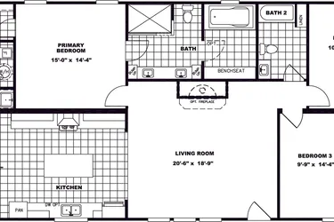 The REMINGTON Floor Plan. This Manufactured Mobile Home features 3 bedrooms and 2 baths.