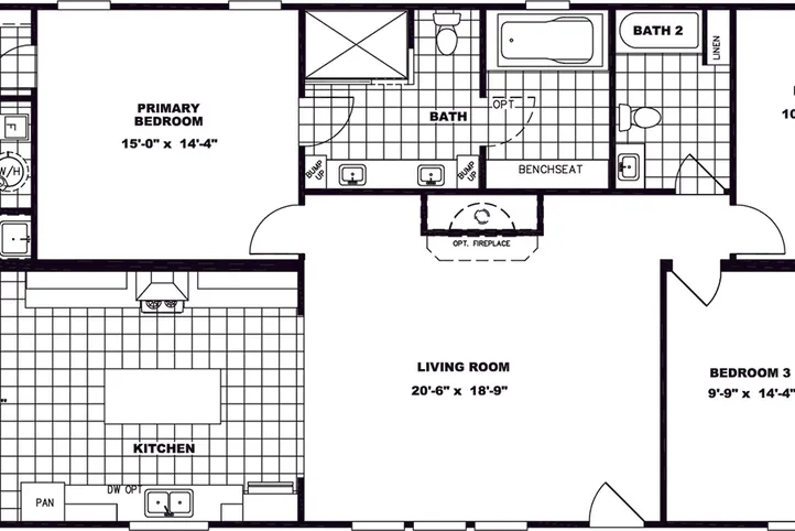 The REMINGTON Floor Plan. This Manufactured Mobile Home features 3 bedrooms and 2 baths.