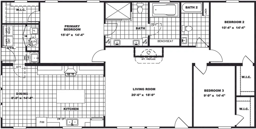 The REMINGTON Floor Plan. This Manufactured Mobile Home features 3 bedrooms and 2 baths.