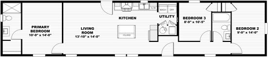 The WALK THE LINE Standard Floor Plan. This Manufactured Mobile Home features 3 bedrooms and 2 baths.