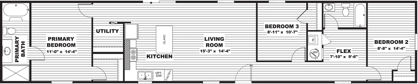 The BIRCH Floor Plan. This Manufactured Mobile Home features 3 bedrooms and 2 baths.