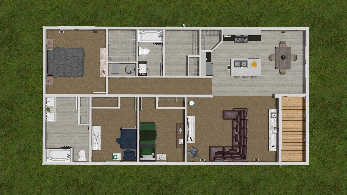 The 5228-E774P THE PULSE Floor Plan. This Manufactured Mobile Home features 3 bedrooms and 2 baths.