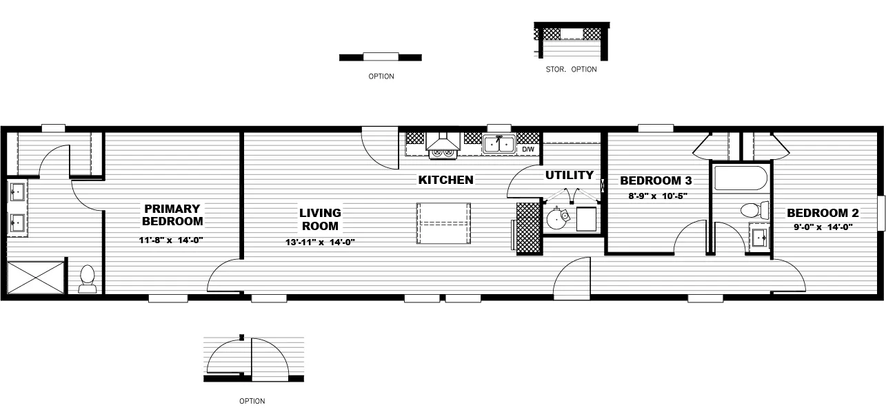 The SOLSBURY HILL Floor Plan. This Manufactured Mobile Home features 3 bedrooms and 2 baths.