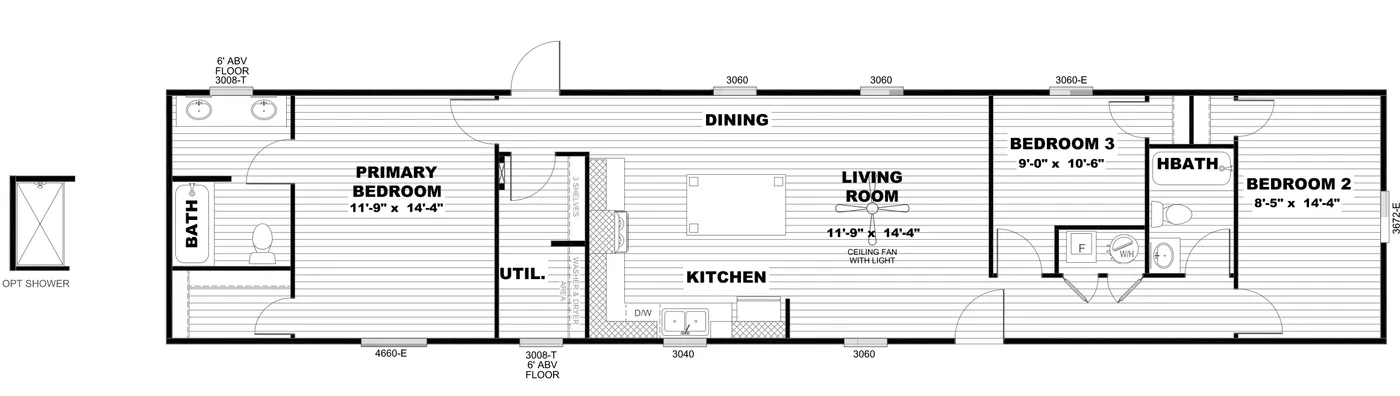 The SELECT 16723I Floor Plan. This Manufactured Mobile Home features 3 bedrooms and 2 baths.