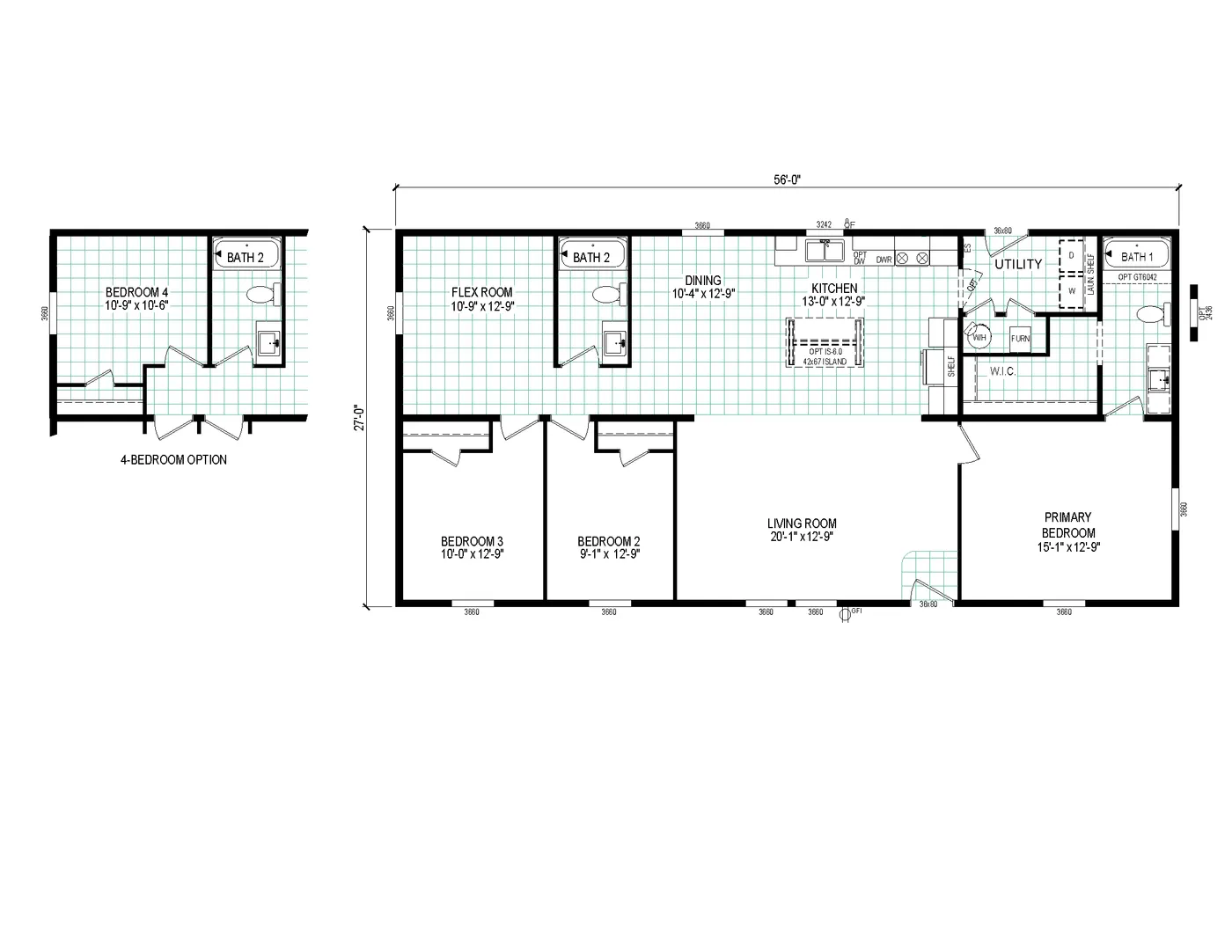 The 5628-E202 ADRENALINE Floor Plan. This Manufactured Mobile Home features 3 bedrooms and 2 baths.