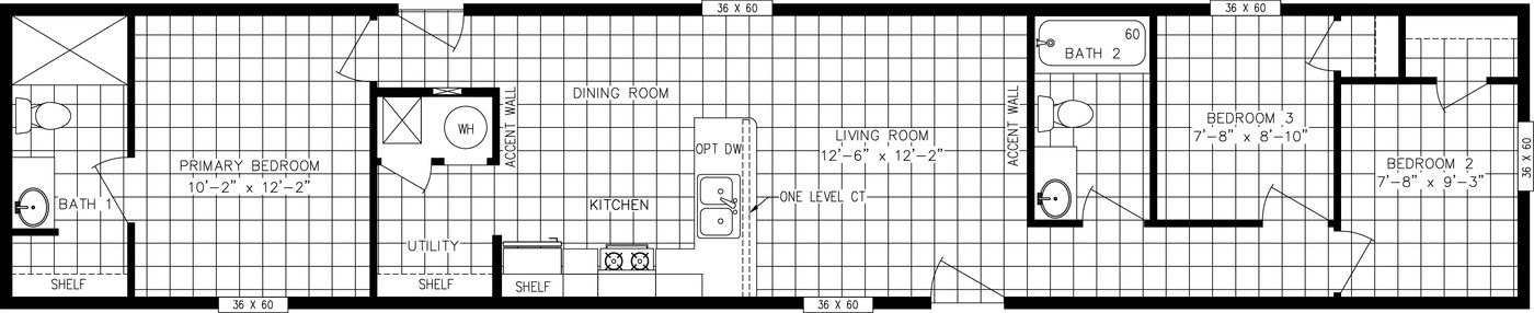The JEFFERSON Floor Plan. This Manufactured Mobile Home features 3 bedrooms and 2 baths.