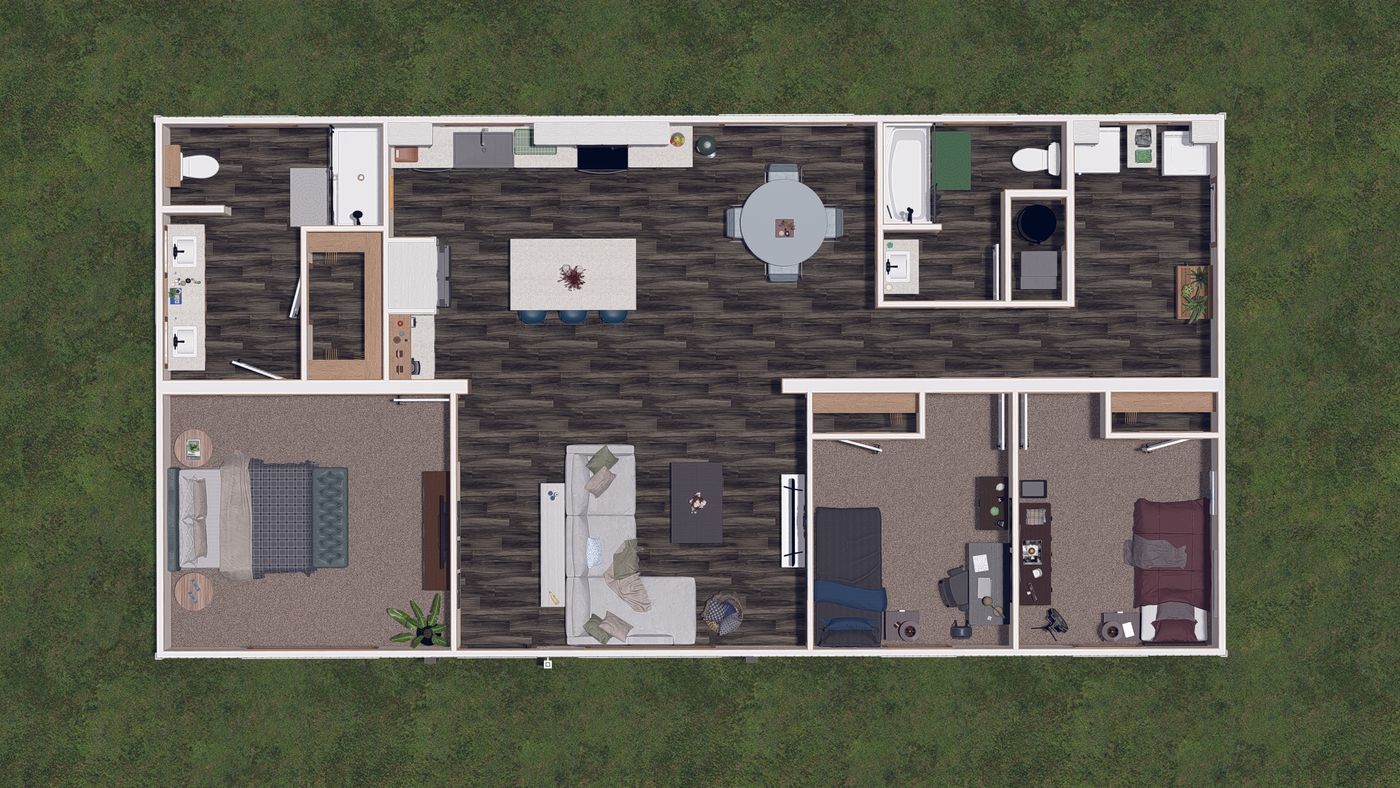 The WILDER Floor Plan. This Manufactured Mobile Home features 3 bedrooms and 2 baths.
