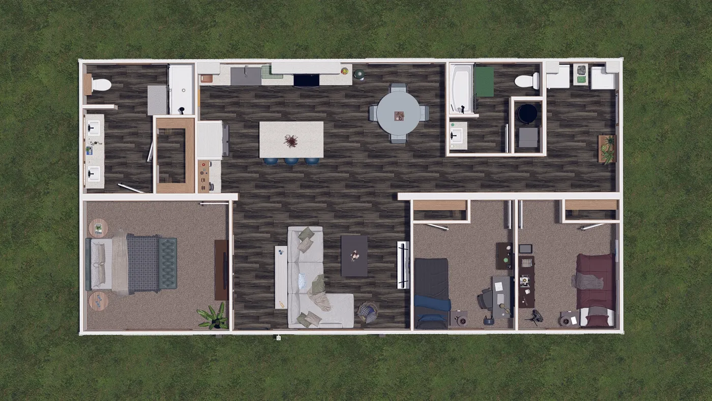 The WILDER Floor Plan. This Manufactured Mobile Home features 3 bedrooms and 2 baths.