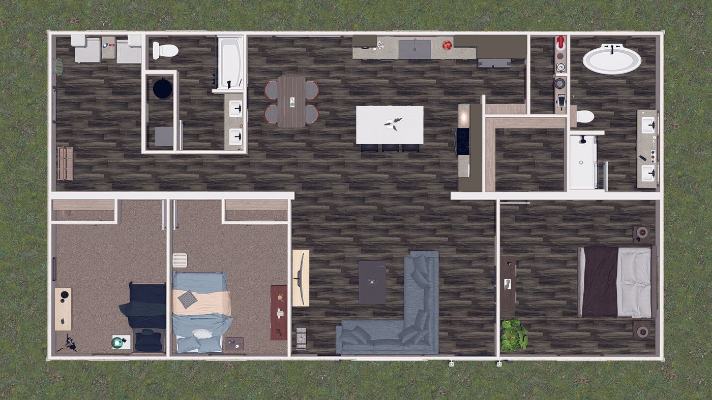 The EMILIE ELITE Floor Plan. This Manufactured Mobile Home features 3 bedrooms and 2 baths.