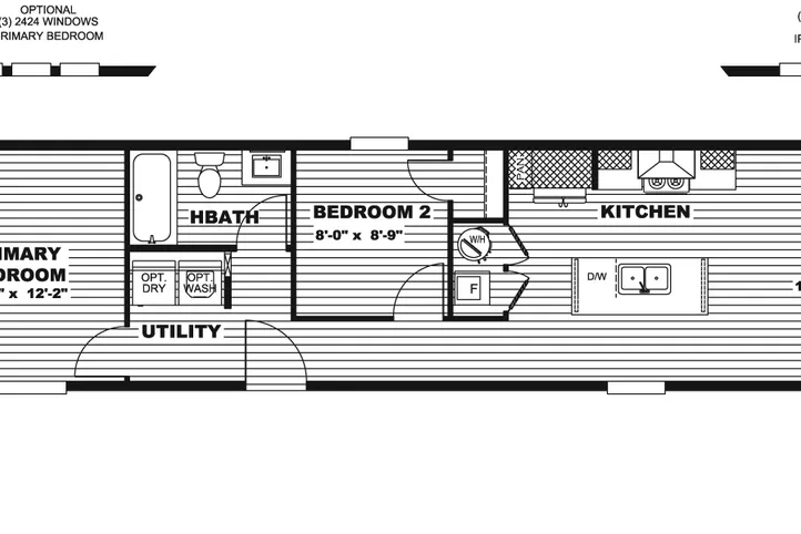 The CORTES Floor Plan. This Manufactured Mobile Home features 2 bedrooms and 2 baths.