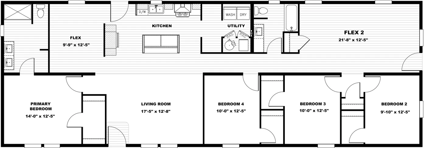 The SUPERFLY Floor Plan. This Modular Home features 4 bedrooms and 2 baths.