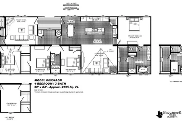 The THE HEWITT Floor Plan. This Manufactured Mobile Home features 4 bedrooms and 3 baths.
