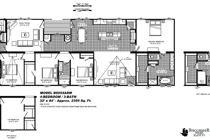 The THE HEWITT Floor Plan. This Manufactured Mobile Home features 4 bedrooms and 3 baths.