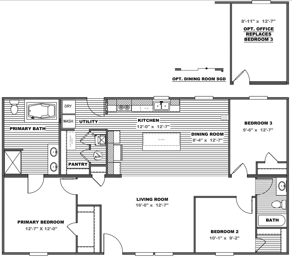 The THE EAGLE 48 Floor Plan. This Manufactured Mobile Home features 3 bedrooms and 2 baths.