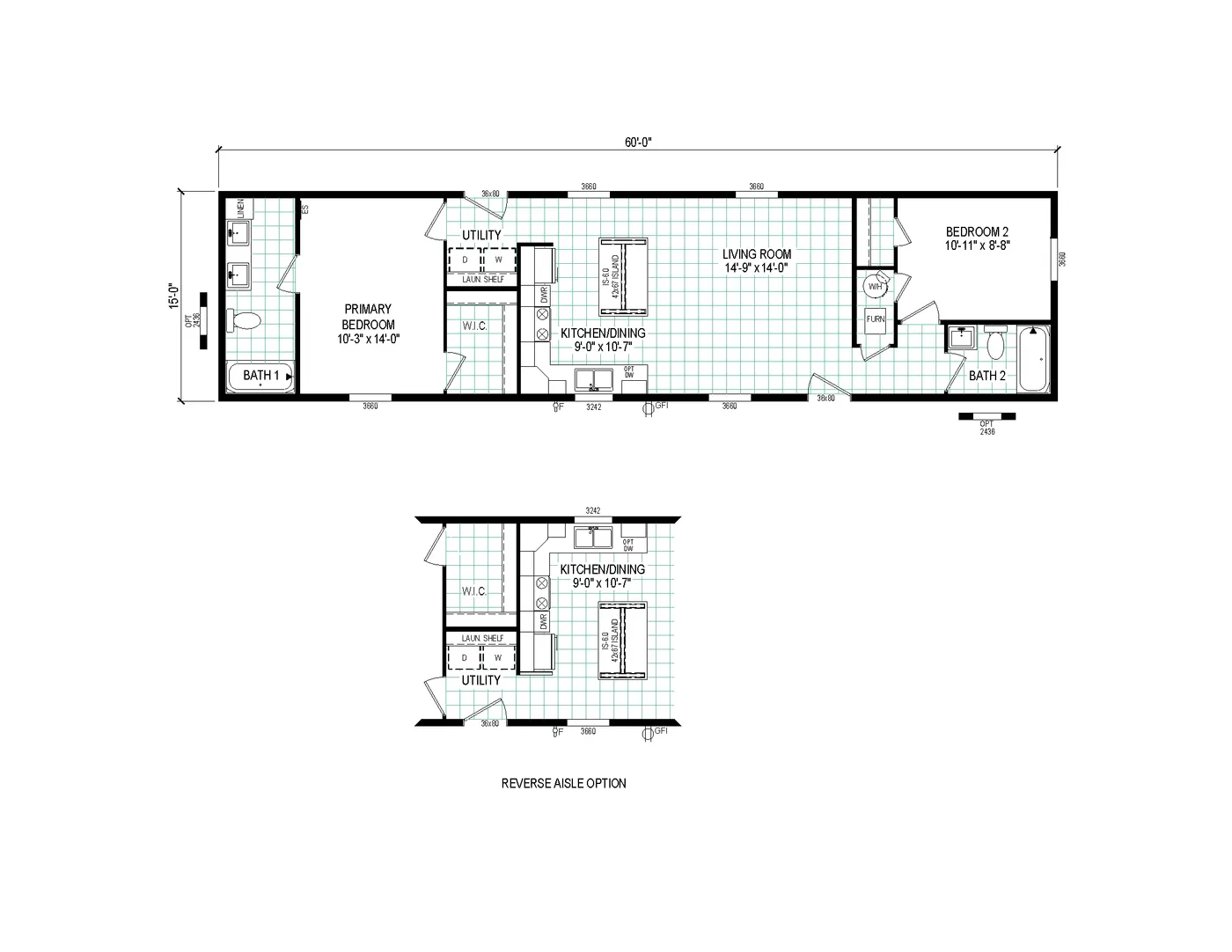 The 6016-4779 THE PULSE Floor Plan. This Manufactured Mobile Home features 2 bedrooms and 2 baths.
