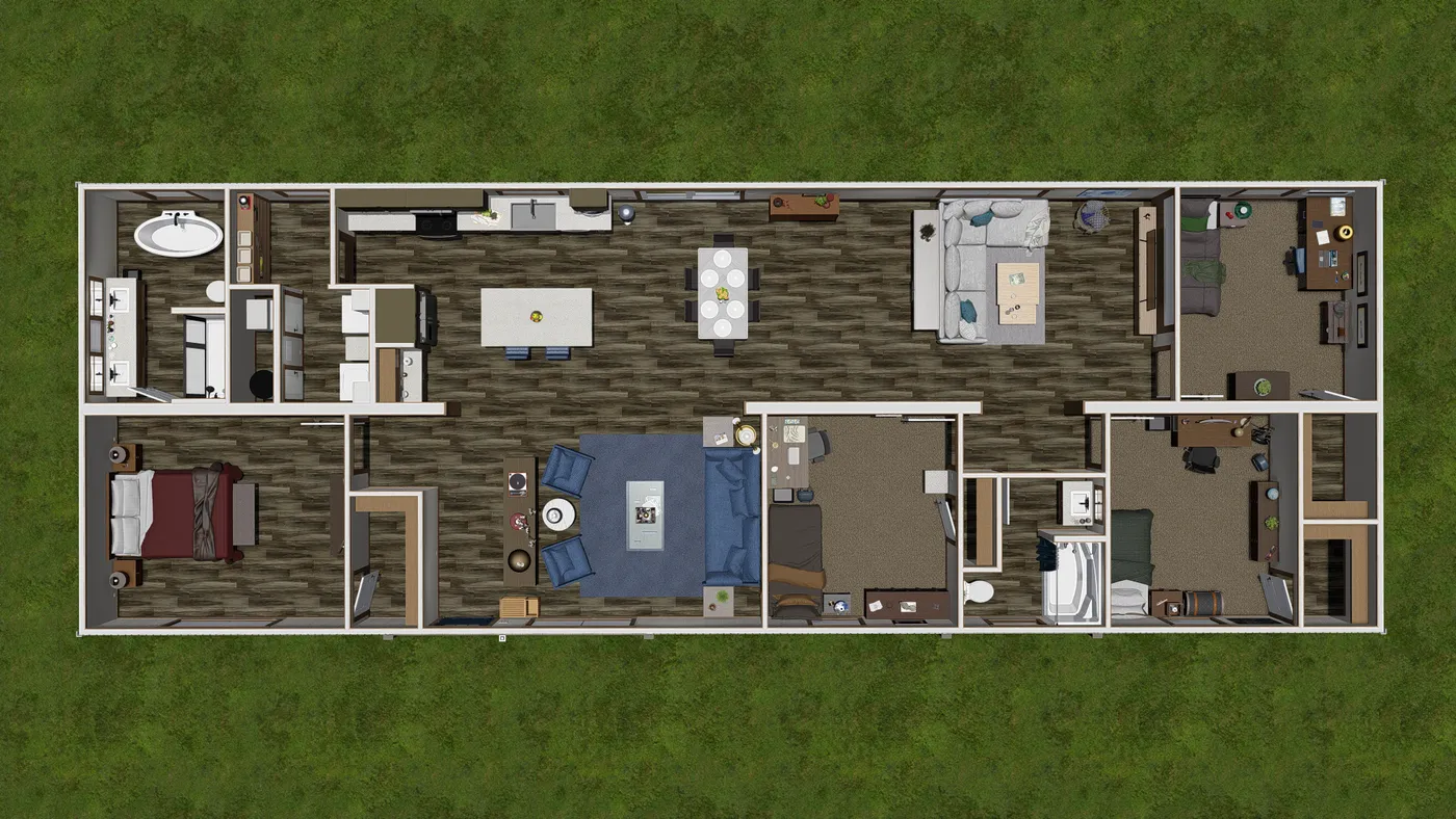 The TINSLEY Floor Plan. This Manufactured Mobile Home features 4 bedrooms and 2 baths.