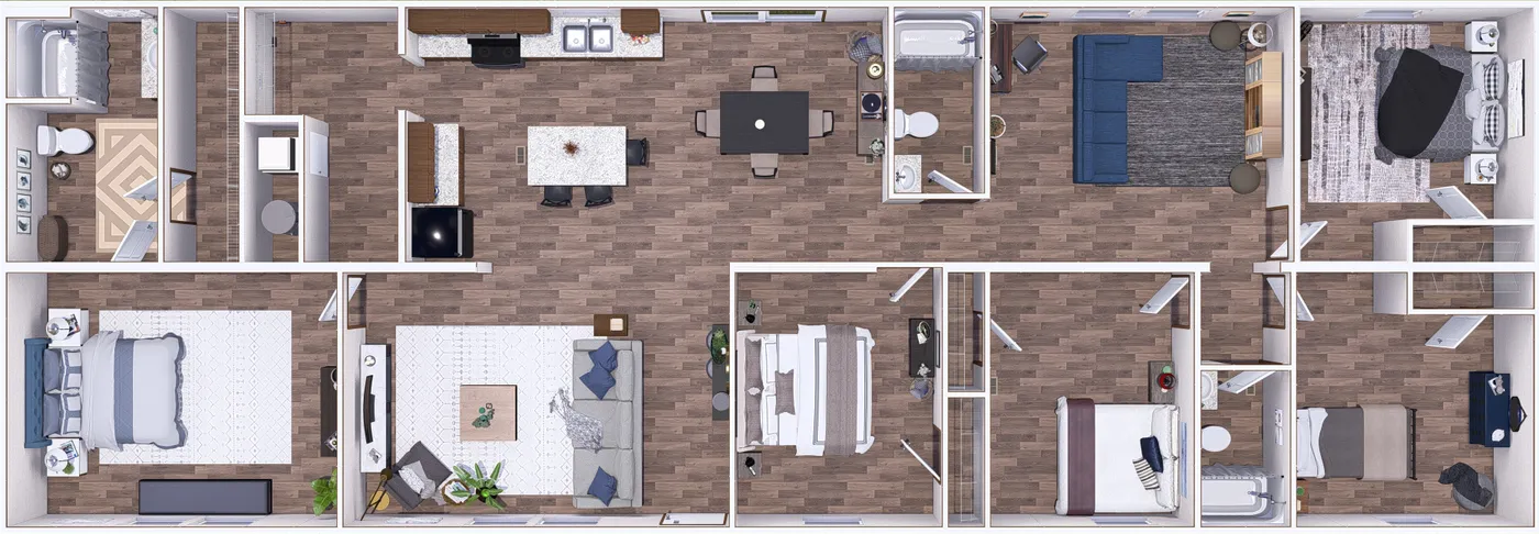 The REDWOOD Floor Plan. This Manufactured Mobile Home features 5 bedrooms and 3 baths.
