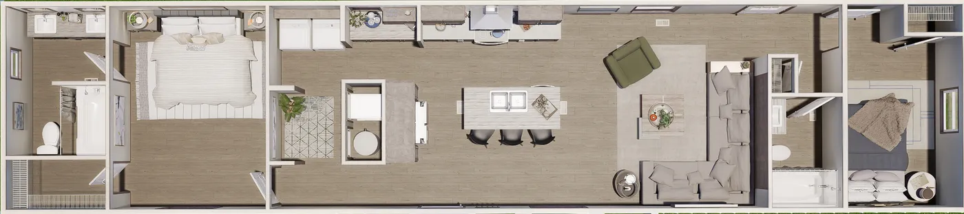 The TUSCANY Floor Plan. This Manufactured Mobile Home features 2 bedrooms and 2 baths.