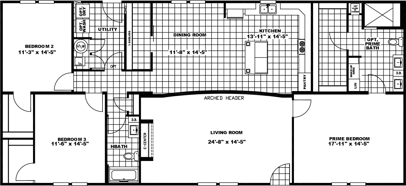 The THE WOODBRIDGE I Floor Plan. This Manufactured Mobile Home features 3 bedrooms and 2 baths.