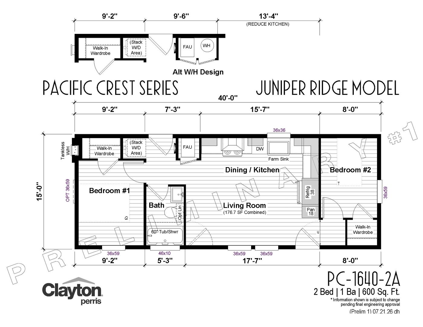 The JUNIPER RIDGE Floor Plan. This Manufactured Mobile Home features 2 bedrooms and 2 baths.