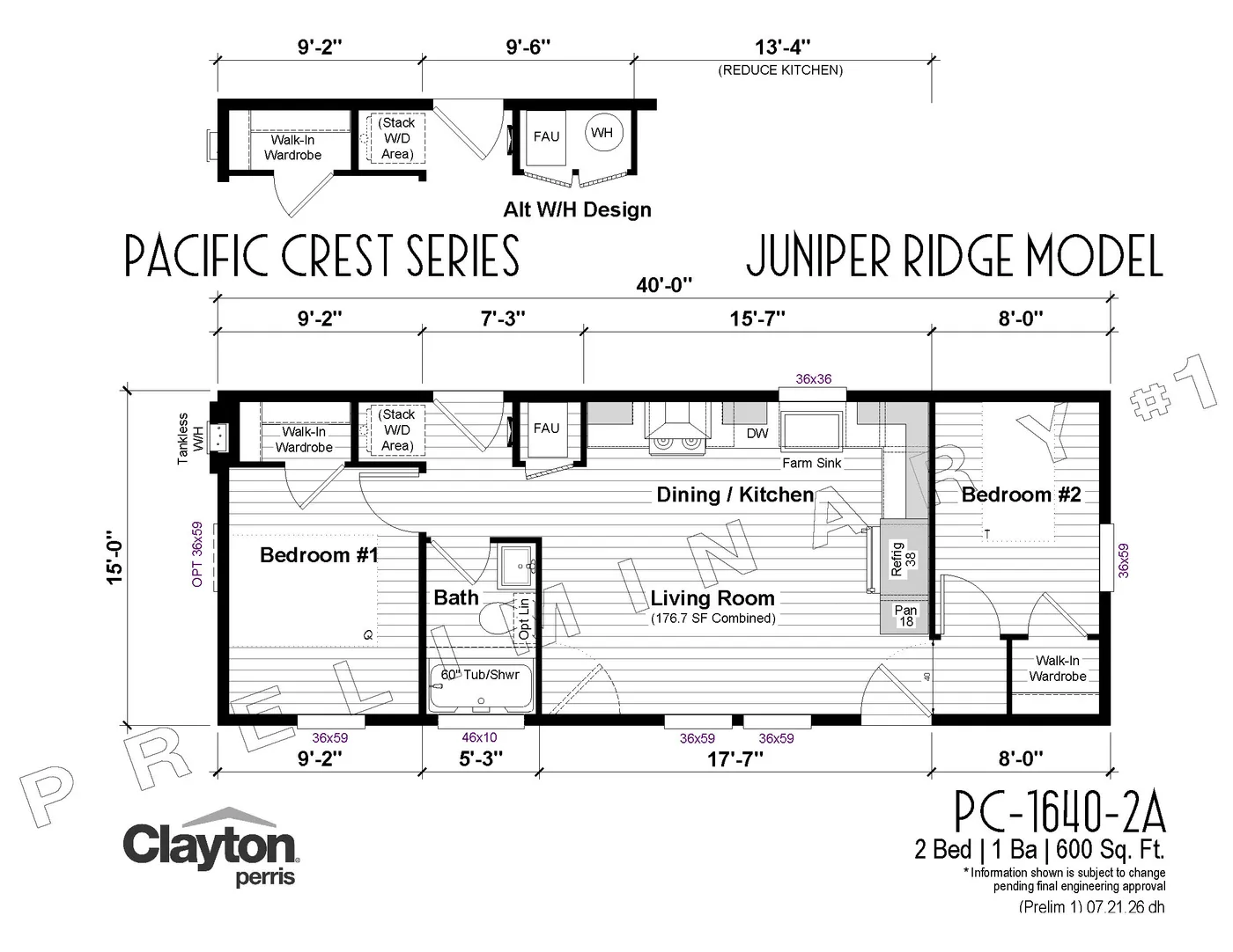 The JUNIPER RIDGE Floor Plan. This Manufactured Mobile Home features 2 bedrooms and 2 baths.