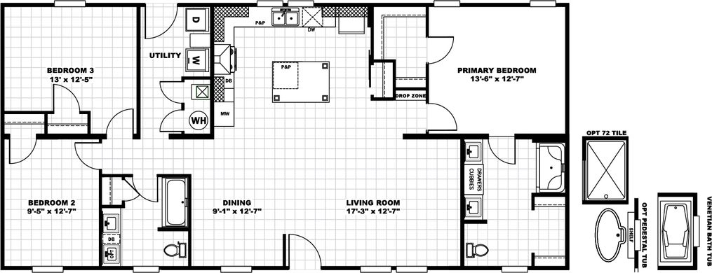 The FARM HOUSE BREEZE 56 Floor Plan. This Manufactured Mobile Home features 3 bedrooms and 2 baths.