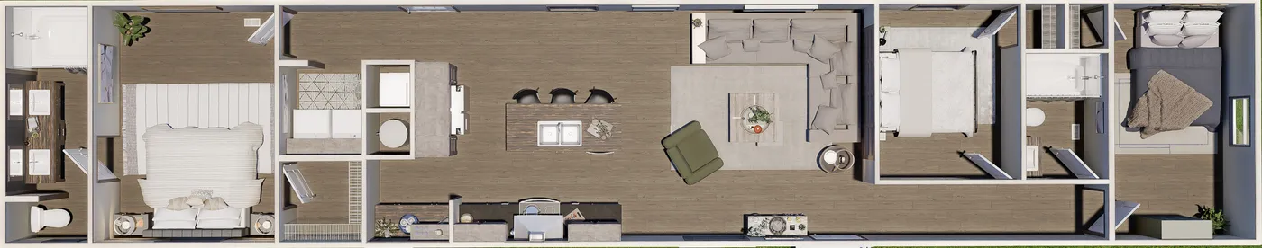 The ZION Floor Plan. This Manufactured Mobile Home features 3 bedrooms and 2 baths.