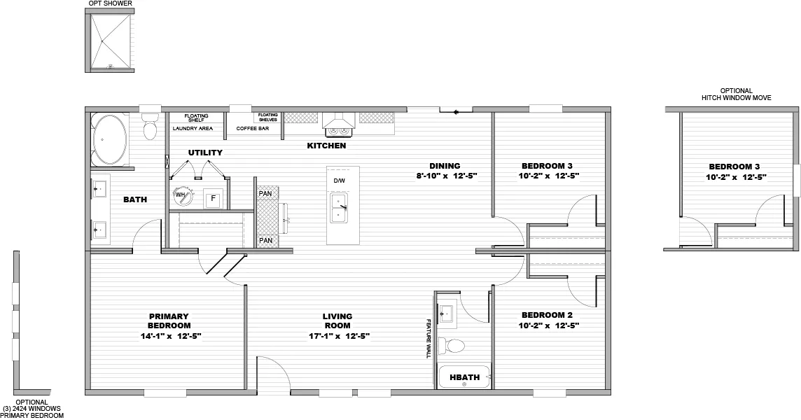 The DESOTO Floor Plan. This Manufactured Mobile Home features 3 bedrooms and 2 baths.