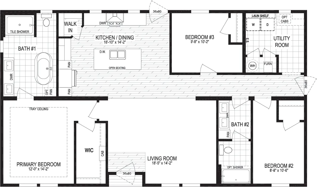 The UTOPIA 5230-MS050 SECT Floor Plan. This Manufactured Mobile Home features 3 bedrooms and 2 baths.