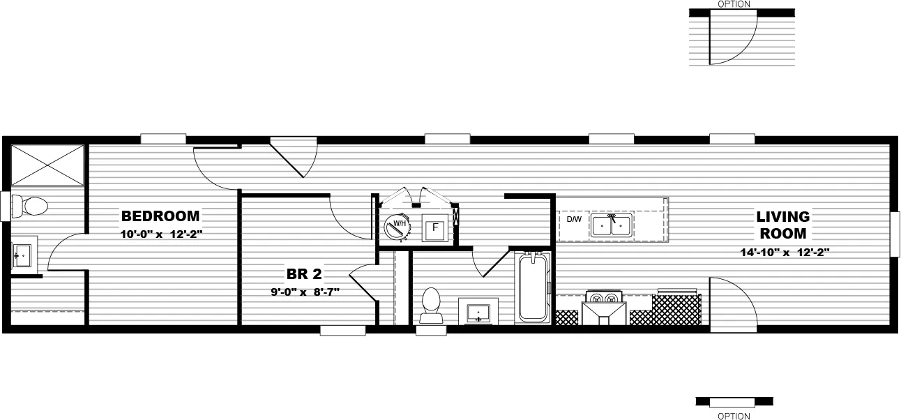 The RESPECT Floor Plan. This Manufactured Mobile Home features 2 bedrooms and 2 baths.