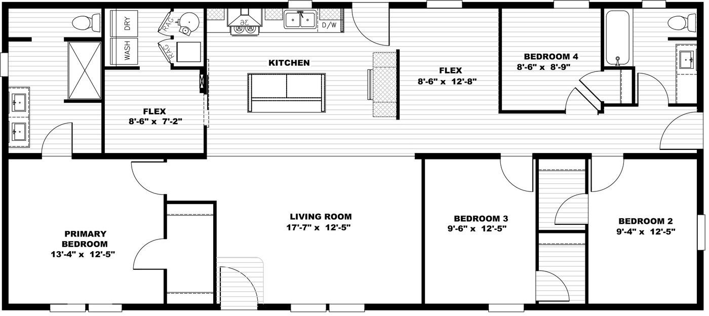 The BROWN EYED GIRL/6028-42-2 SECT Floor Plan. This Manufactured Mobile Home features 4 bedrooms and 2 baths.