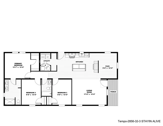 The STAYIN ALIVE 5628-32-3 Floor Plan. This Manufactured Mobile Home features 3 bedrooms and 2 baths.