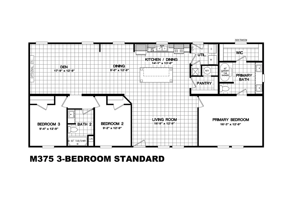 The ANSWER M375 Floor Plan. This Manufactured Mobile Home features 3 bedrooms and 2 baths.