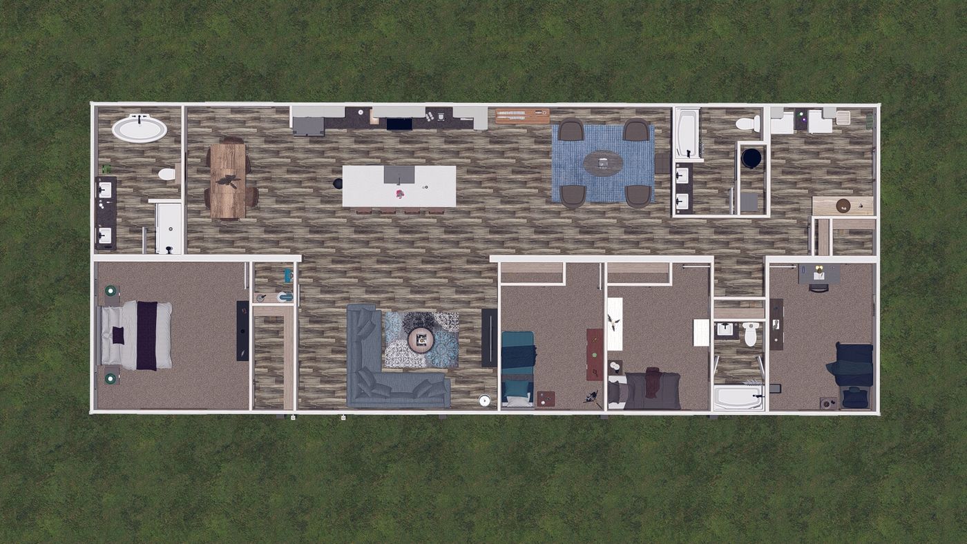 The NELLIE ELITE Floor Plan. This Manufactured Mobile Home features 4 bedrooms and 2 baths.