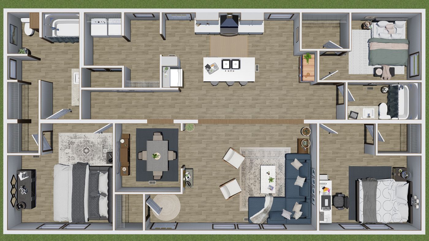 The THE DISCOVER Floor Plan. This Manufactured Mobile Home features 3 bedrooms and 2 baths.