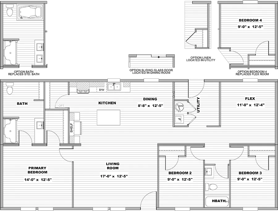 The ASPIRE  28X56 Floor Plan. This Manufactured Mobile Home features 3 bedrooms and 2 baths.