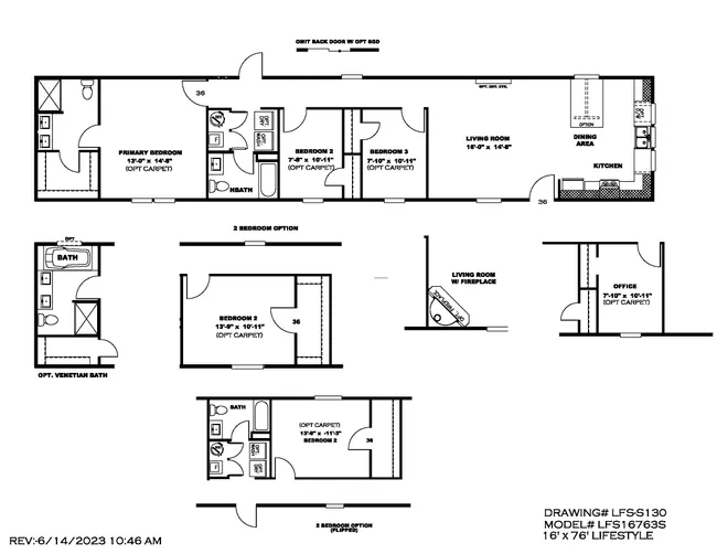 The THE SOCIAL 76 Floor Plan. This Manufactured Mobile Home features 3 bedrooms and 2 baths.