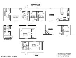 The THE SOCIAL 76 Floor Plan. This Manufactured Mobile Home features 3 bedrooms and 2 baths.